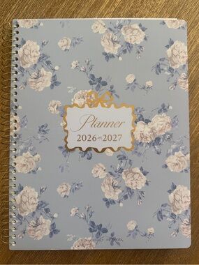 LoveShackFancy Floral Spiral Planner - Powder Blue & Cream with Gold Accents